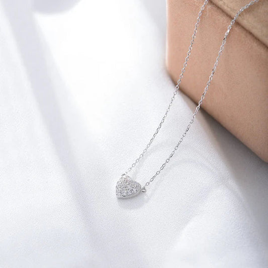 Silver Heart-shaped Zircon Necklace For Women